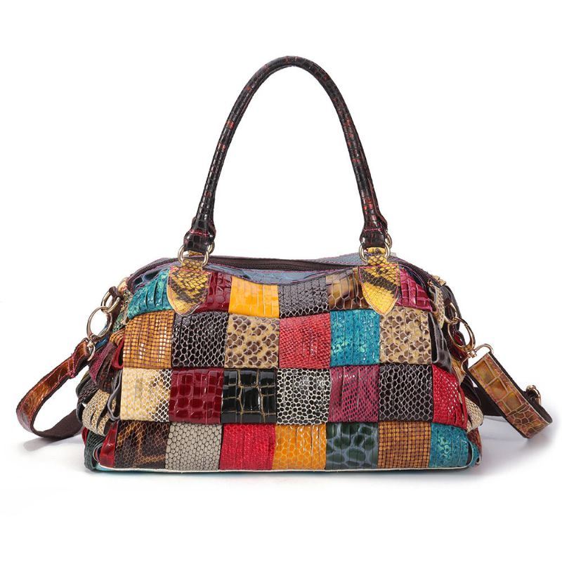 Naisten Boheemi Suuri Kapasiteetti Aitoa Nahkaa Käsilaukku Patchwork Käsintehdyt Crossbody Laukut