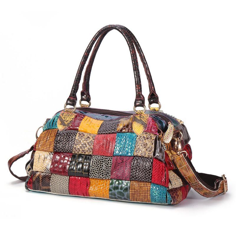 Naisten Boheemi Suuri Kapasiteetti Aitoa Nahkaa Käsilaukku Patchwork Käsintehdyt Crossbody Laukut