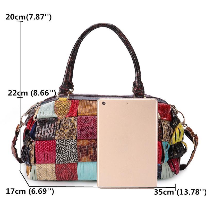 Naisten Boheemi Suuri Kapasiteetti Aitoa Nahkaa Käsilaukku Patchwork Käsintehdyt Crossbody Laukut