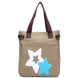 Naisten Canvas Star Tote Käsilaukut Casual Olkalaukut Kapasiteetti Ostoskassit