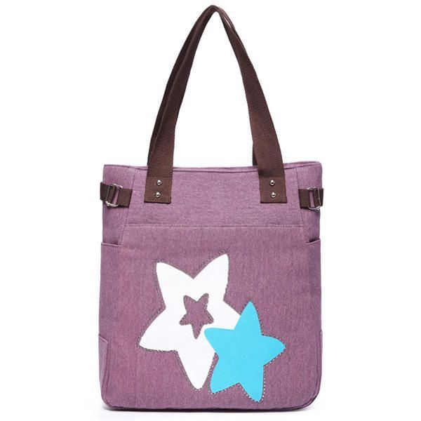 Naisten Canvas Star Tote Käsilaukut Casual Olkalaukut Kapasiteetti Ostoskassit