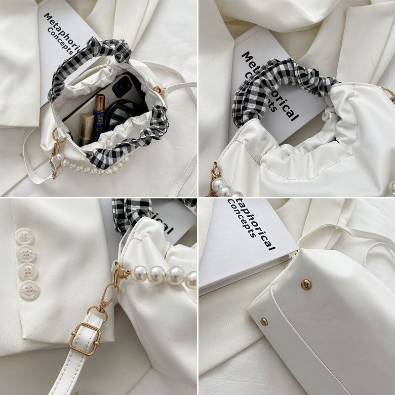 Naisten Helmiä Ketju Laskostettu Tasku Design Käsilaukku Irrotettava Olkahihna Kainalolaukku Olkalaukku Crossbody Laukku