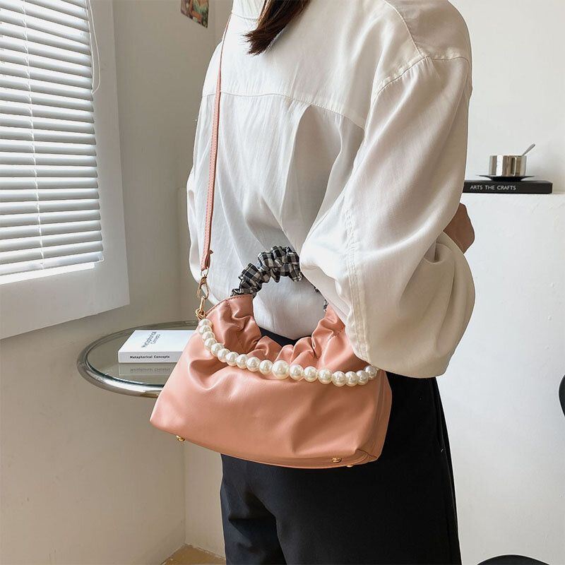 Naisten Helmiä Ketju Laskostettu Tasku Design Käsilaukku Irrotettava Olkahihna Kainalolaukku Olkalaukku Crossbody Laukku