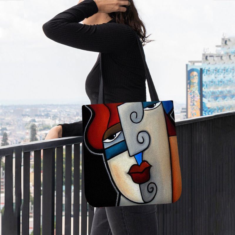 Naisten Huopa Picasso-tyylinen Monivärinen Sarjakuvahahmoprintti Käsilaukku Olkalaukku Kanta