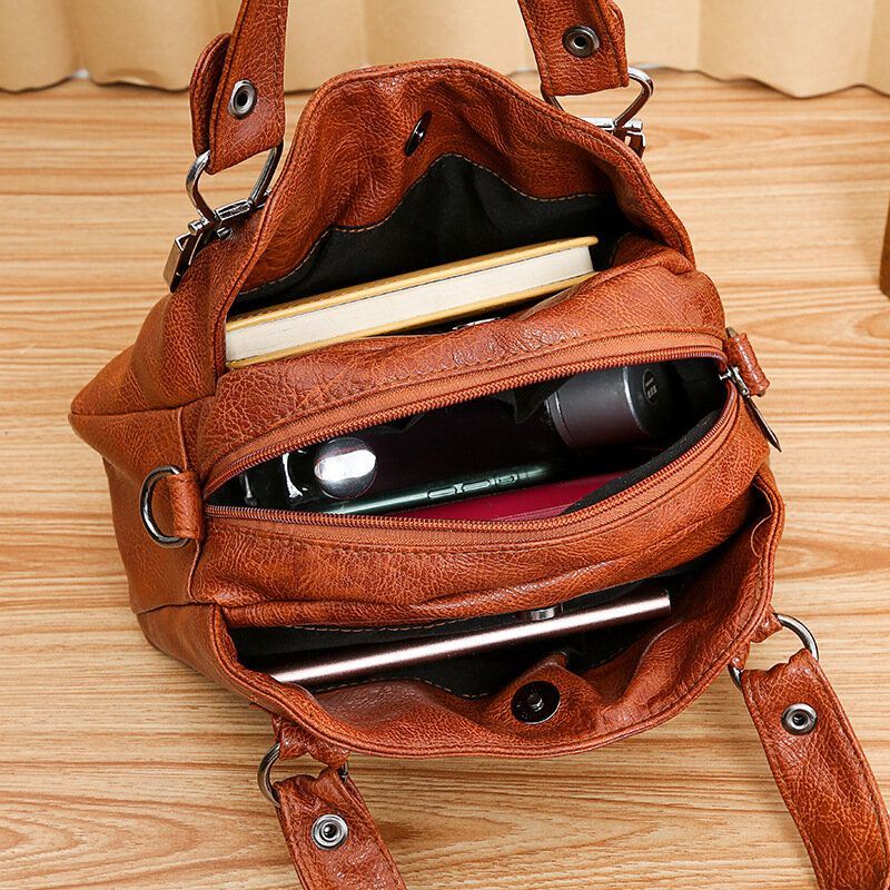 Naisten Keinonahka Retro-business Ostokset Kaikki Ottelut Suuri Tilavuus Multi-carry Käsilaukku Kangas Crossbody Bag