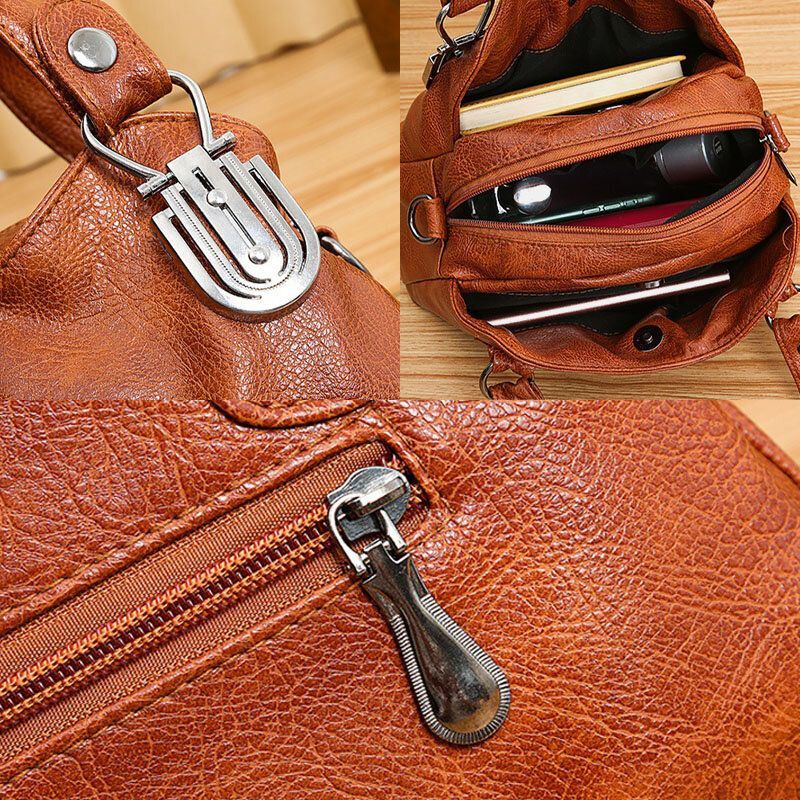 Naisten Keinonahka Retro-business Ostokset Kaikki Ottelut Suuri Tilavuus Multi-carry Käsilaukku Kangas Crossbody Bag