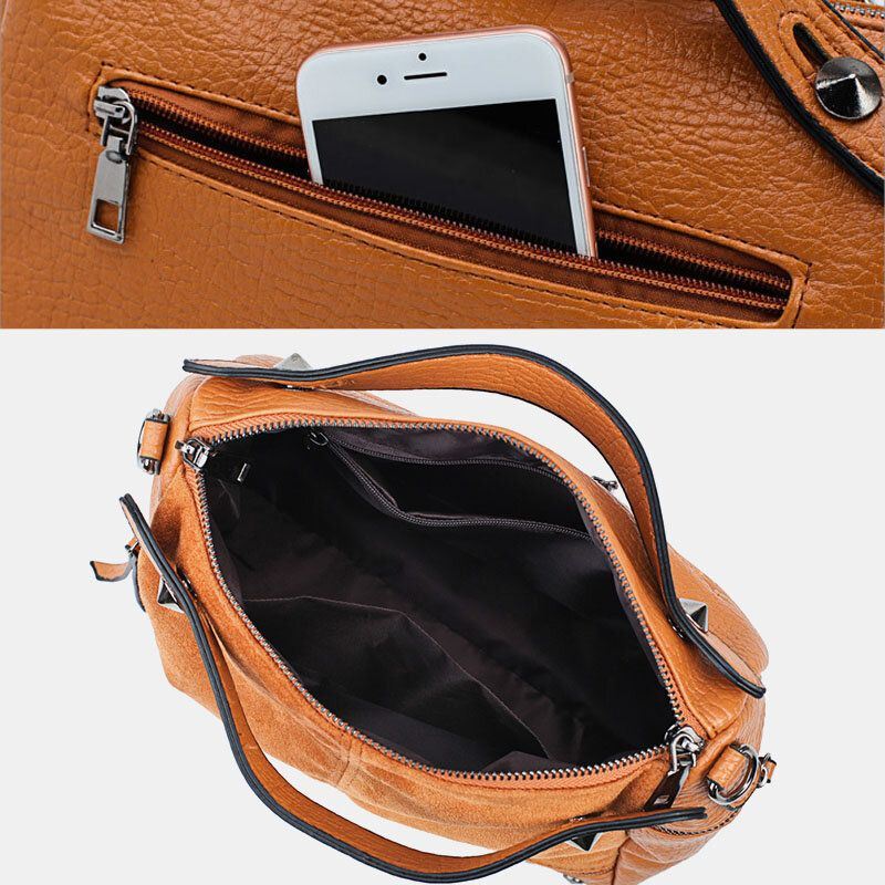 Naisten Niitti Vintage Pu-nahkainen Monitoimilaukku Crossbody Laukku Olkalaukku Käsilaukku