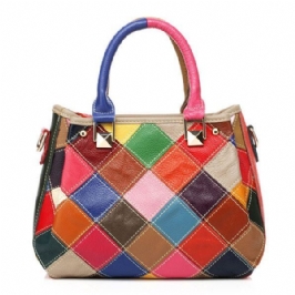 Naisten Patchwork Lehmännahkainen Värikäs Käsilaukku Tote Käsilaukku Crossbody Bag