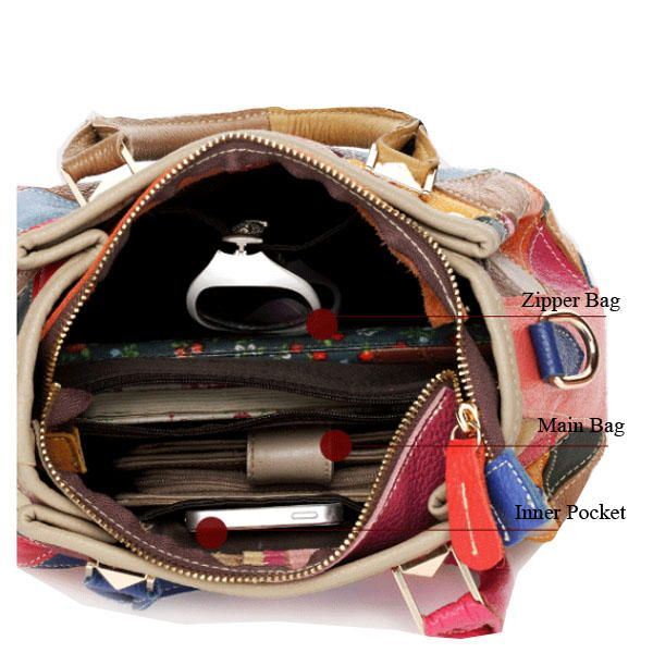 Naisten Patchwork Lehmännahkainen Värikäs Käsilaukku Tote Käsilaukku Crossbody Bag