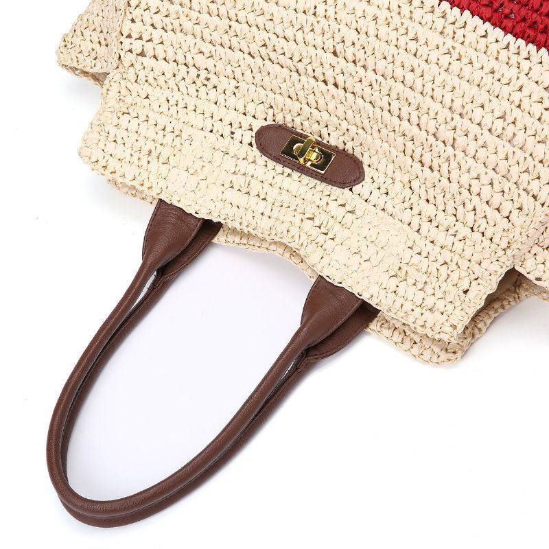 Naisten Patchwork Straw Olkalaukku Käsilaukku