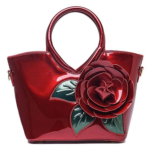 Naisten Pearl Patent Leather Coloful Flower -käsilaukku