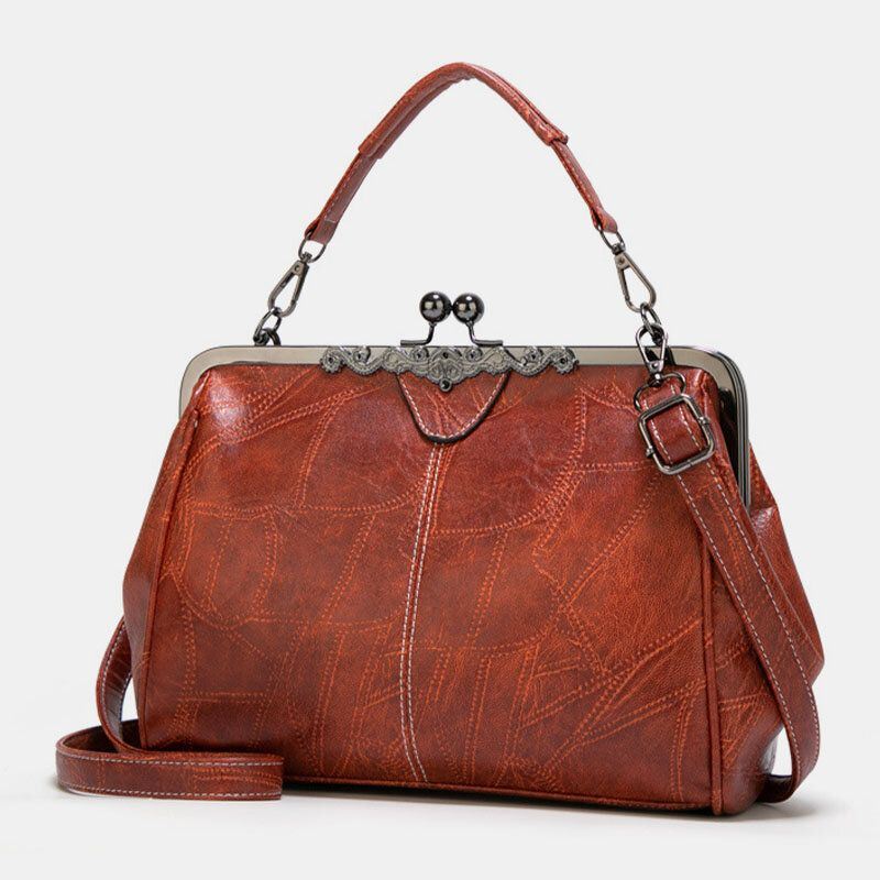 Naisten Pu Nahka Suuri Tilavuus Vintage Lukko Käsilaukku Crossbody Laukku Matkalaukku