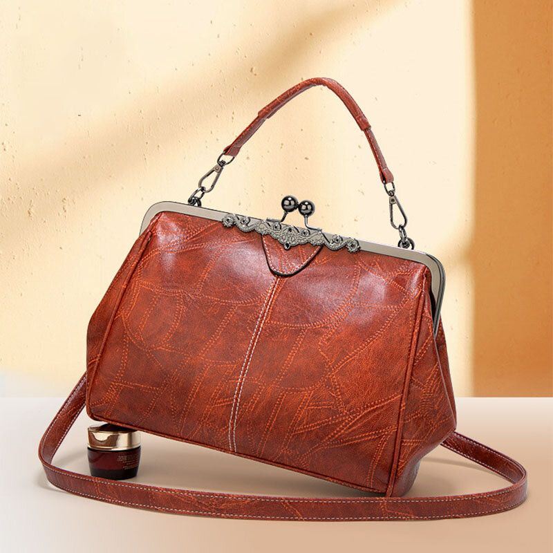 Naisten Pu Nahka Suuri Tilavuus Vintage Lukko Käsilaukku Crossbody Laukku Matkalaukku