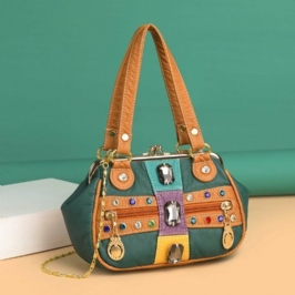 Naisten Pu Nahka Vedenpitävä Pääkallo Niitti Ketjut Olkalaukku Käsilaukku Crossbody Laukku