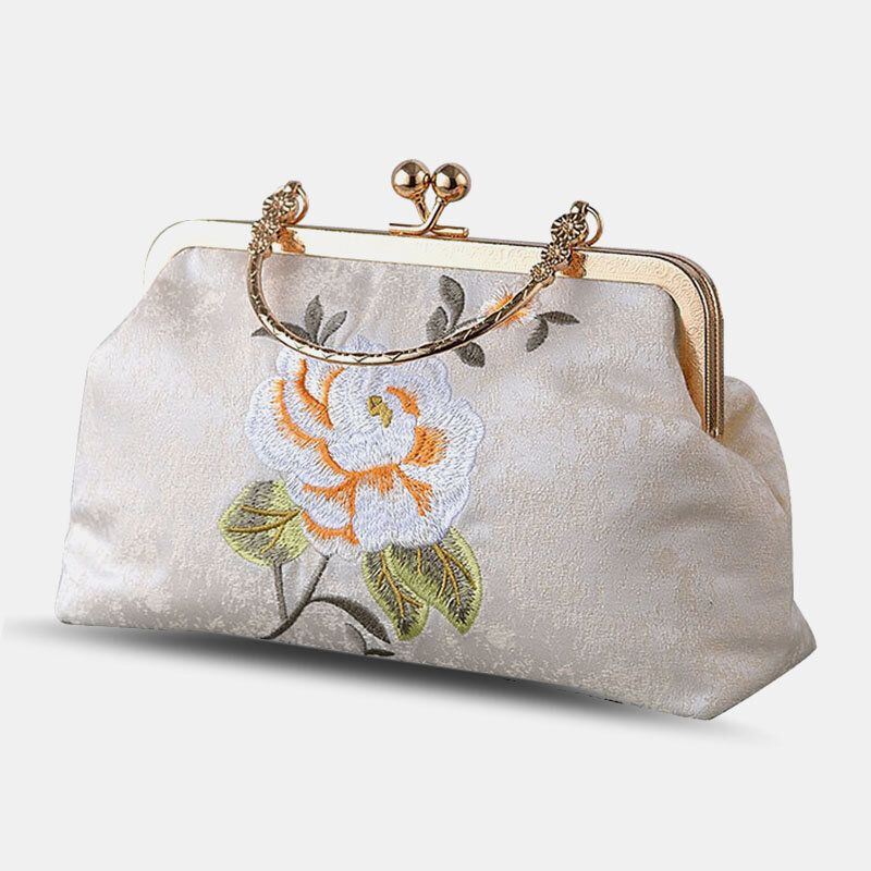 Naisten Tyylikäs Kiinalaistyylinen Kukkakuvioinen Brodeerattu Käsilaukku Hieno Laitteistomuotoilu Hieno Kangas Cheongsam Clutch Laukku