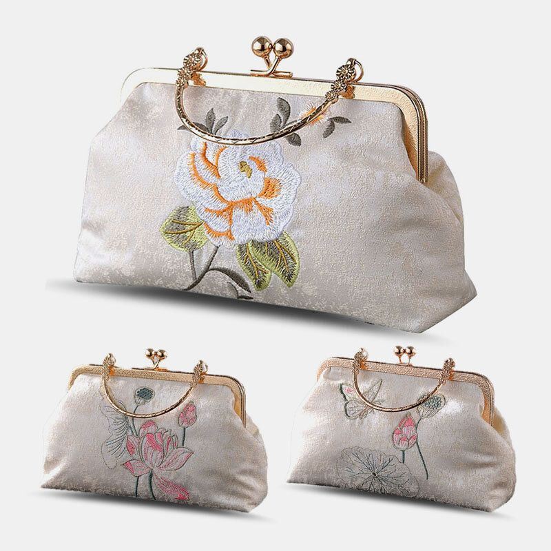 Naisten Tyylikäs Kiinalaistyylinen Kukkakuvioinen Brodeerattu Käsilaukku Hieno Laitteistomuotoilu Hieno Kangas Cheongsam Clutch Laukku