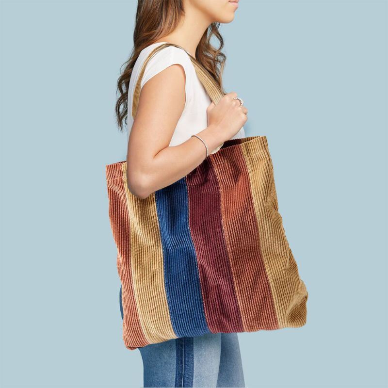 Naisten Vakosametan Värillinen Raidallinen Etutasku Kantalaukku Suuri Tilavuus Vintage Olkalaukku Käsilaukku