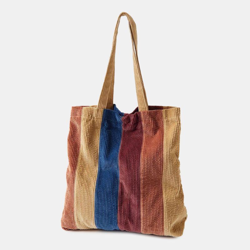 Naisten Vakosametan Värillinen Raidallinen Etutasku Kantalaukku Suuri Tilavuus Vintage Olkalaukku Käsilaukku