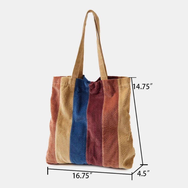 Naisten Vakosametan Värillinen Raidallinen Etutasku Kantalaukku Suuri Tilavuus Vintage Olkalaukku Käsilaukku
