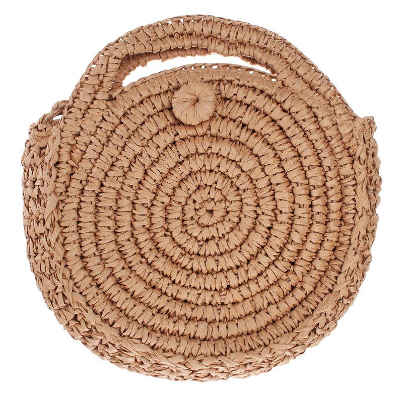 Pyöreä Olkilaukku Beige Valkoinen Naisten Rottinki Ympyrä Käsinkudottu Olkalaukku Crossbody Laukku