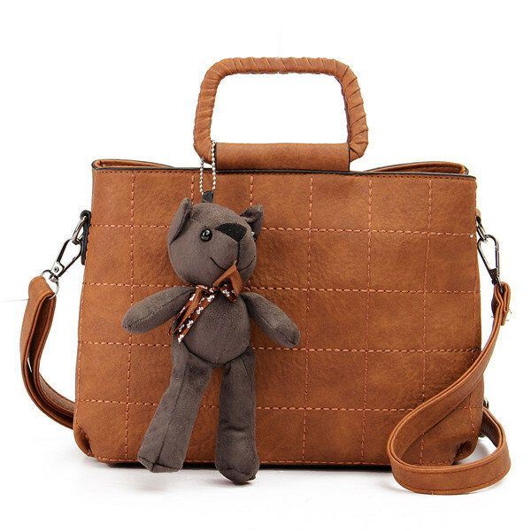 Retro Naiset Pu Nahka Plaid Bear Käsilaukut Naisten Elgant Olkalaukut Crossbody Laukut