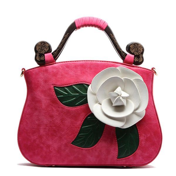 Vintage Fashion Pu Nahka Rose Koristeellinen Käsilaukku Crossbody Laukku Naisille