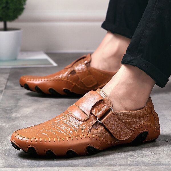 Hienot Miesten Hook Loop Aitoa Nahkaa Olevat Oxfords-kengät