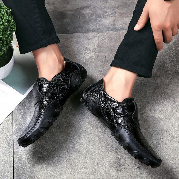 Hienot Miesten Hook Loop Aitoa Nahkaa Olevat Oxfords-kengät