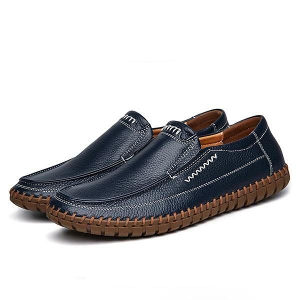 Kengät Miesten Aito Nahka Käsinompeleella Pehmeä Pohja Slip On Oxfords
