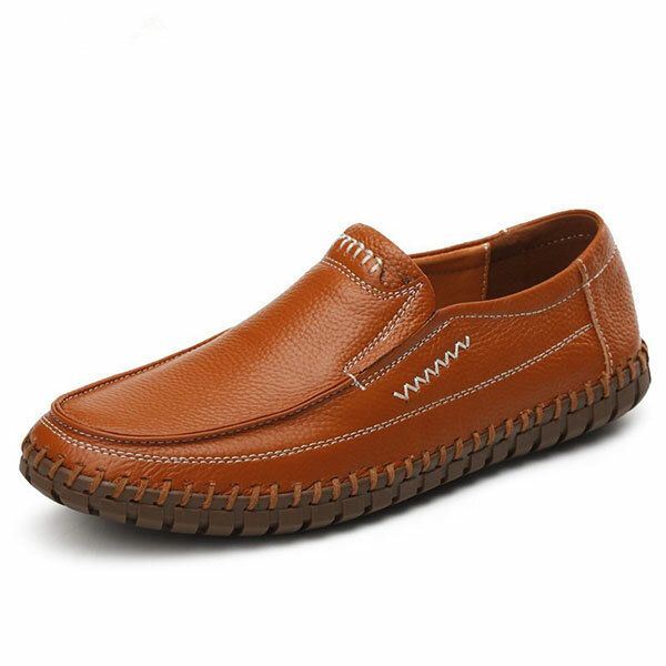 Kengät Miesten Aito Nahka Käsinompeleella Pehmeä Pohja Slip On Oxfords