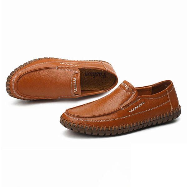 Kengät Miesten Aito Nahka Käsinompeleella Pehmeä Pohja Slip On Oxfords