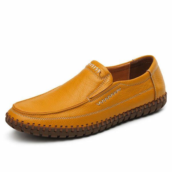 Kengät Miesten Aito Nahka Käsinompeleella Pehmeä Pohja Slip On Oxfords