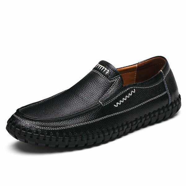 Kengät Miesten Aito Nahka Käsinompeleella Pehmeä Pohja Slip On Oxfords