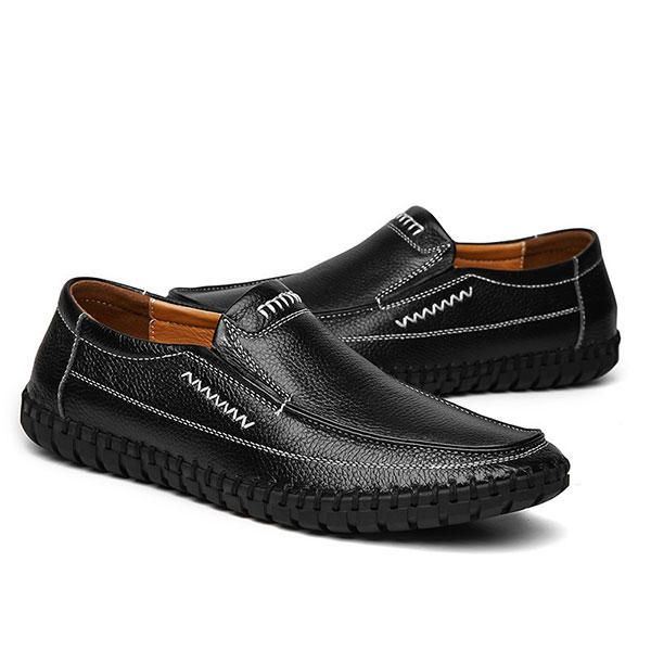 Kengät Miesten Aito Nahka Käsinompeleella Pehmeä Pohja Slip On Oxfords
