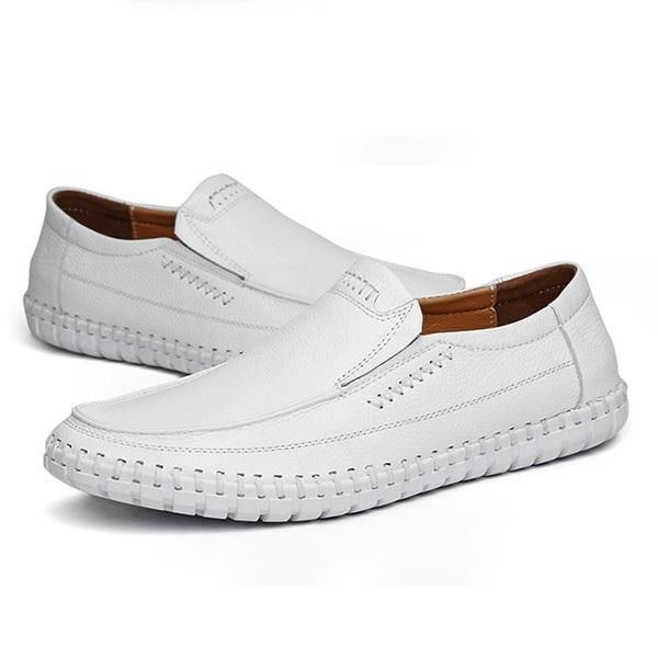 Kengät Miesten Aito Nahka Käsinompeleella Pehmeä Pohja Slip On Oxfords