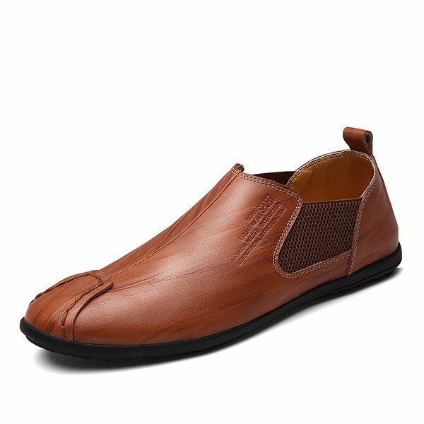 Kengät Miesten Rento Käsinompeleminen Aito Nahka Joustava Flat Oxfords