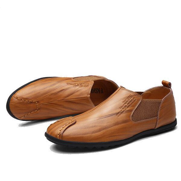 Kengät Miesten Rento Käsinompeleminen Aito Nahka Joustava Flat Oxfords