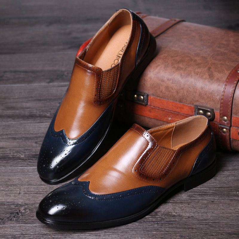 Miesten Brogue Carved Color Spicing Slip On Business Oxfords