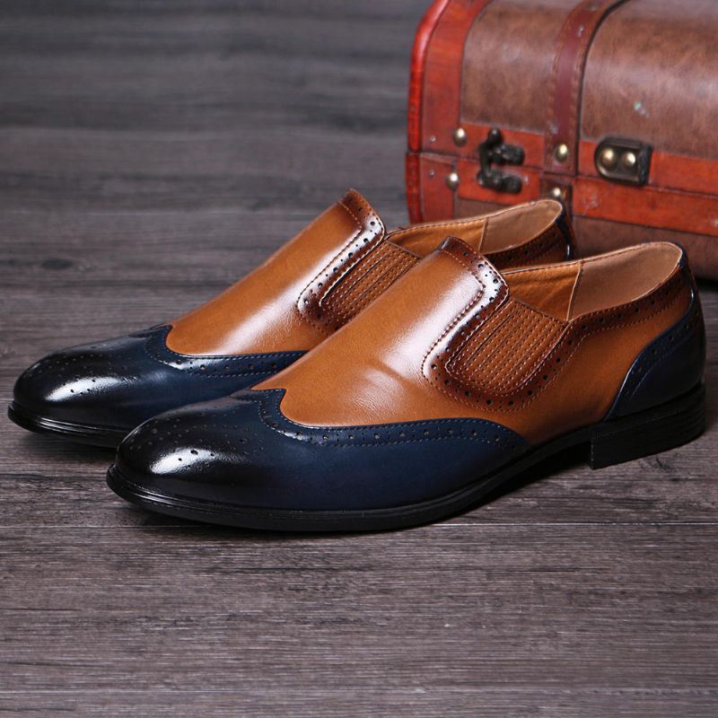 Miesten Brogue Carved Color Spicing Slip On Business Oxfords