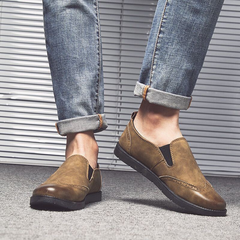 Miesten Business Casual Loafers Chelsea Slip On Työmekko Käsinompelukengät