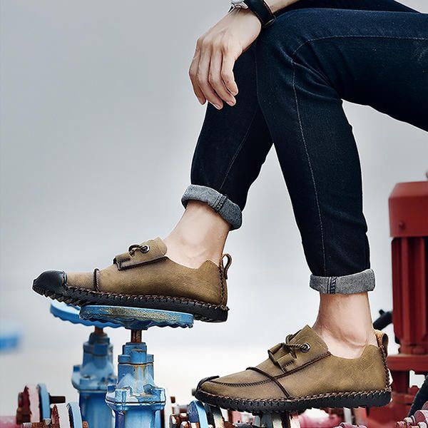 Miesten Casual Käsinompeluhattu Toe Soft Slip On Oxfords