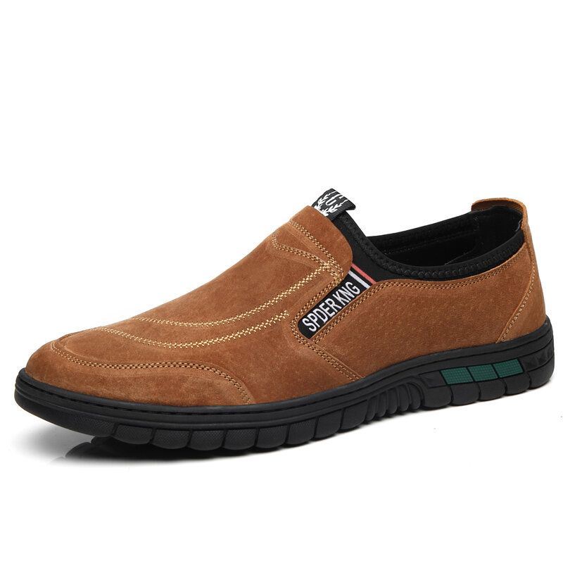 Miesten Mukavat Siannahkaiset Tikkaukset Liukumattomat Pyöreät Toe Lazy Slip-on Loafers Kengät