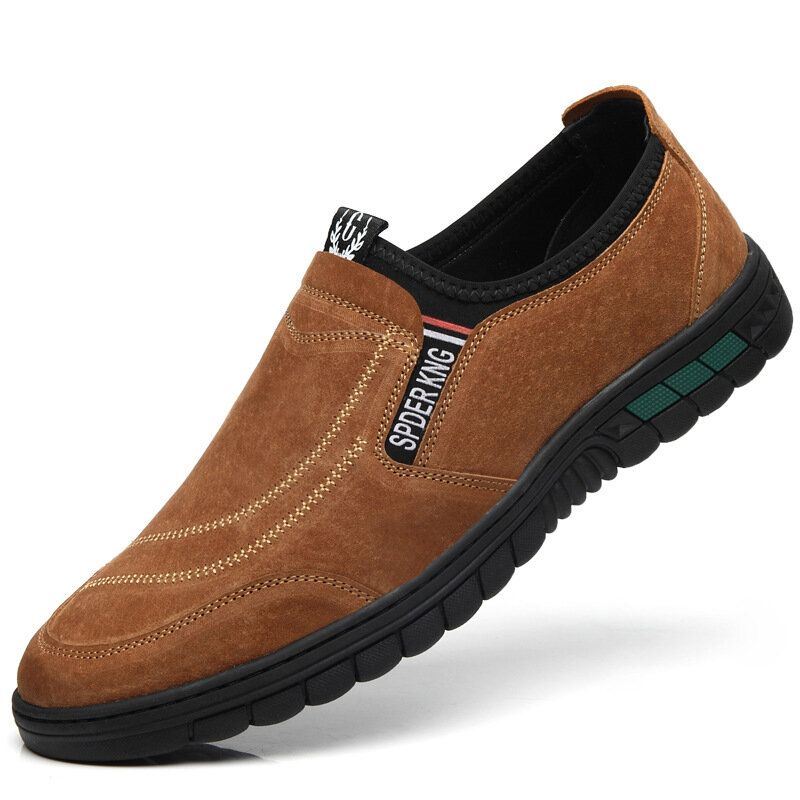 Miesten Mukavat Siannahkaiset Tikkaukset Liukumattomat Pyöreät Toe Lazy Slip-on Loafers Kengät