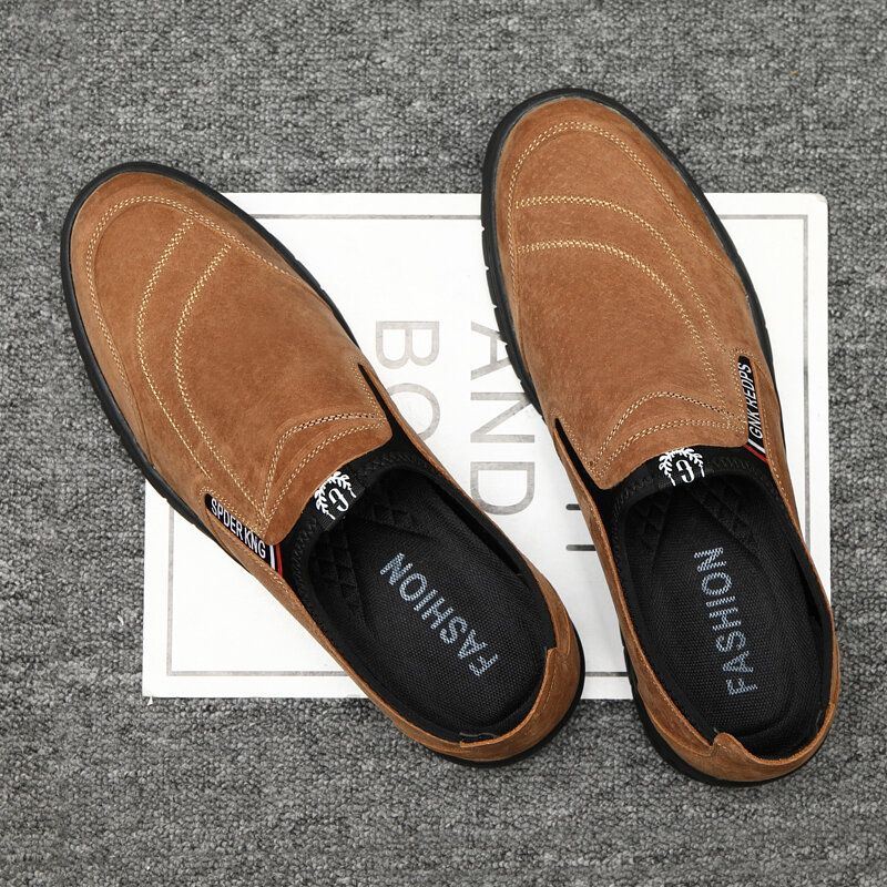 Miesten Mukavat Siannahkaiset Tikkaukset Liukumattomat Pyöreät Toe Lazy Slip-on Loafers Kengät