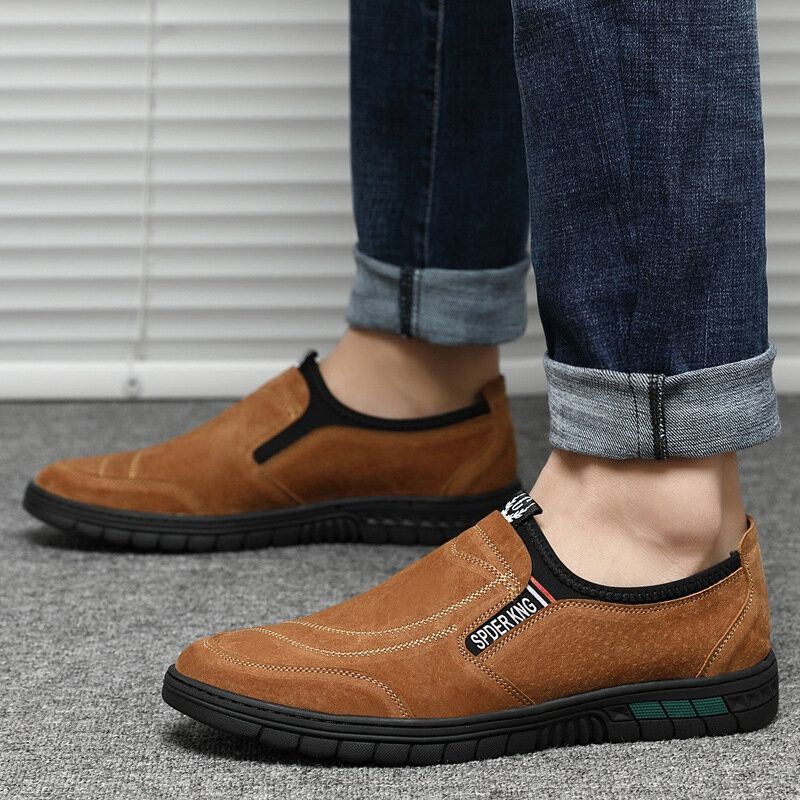 Miesten Mukavat Siannahkaiset Tikkaukset Liukumattomat Pyöreät Toe Lazy Slip-on Loafers Kengät