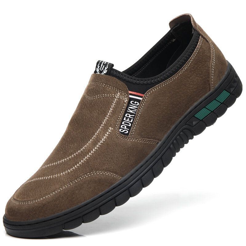 Miesten Mukavat Siannahkaiset Tikkaukset Liukumattomat Pyöreät Toe Lazy Slip-on Loafers Kengät