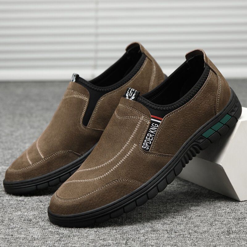 Miesten Mukavat Siannahkaiset Tikkaukset Liukumattomat Pyöreät Toe Lazy Slip-on Loafers Kengät