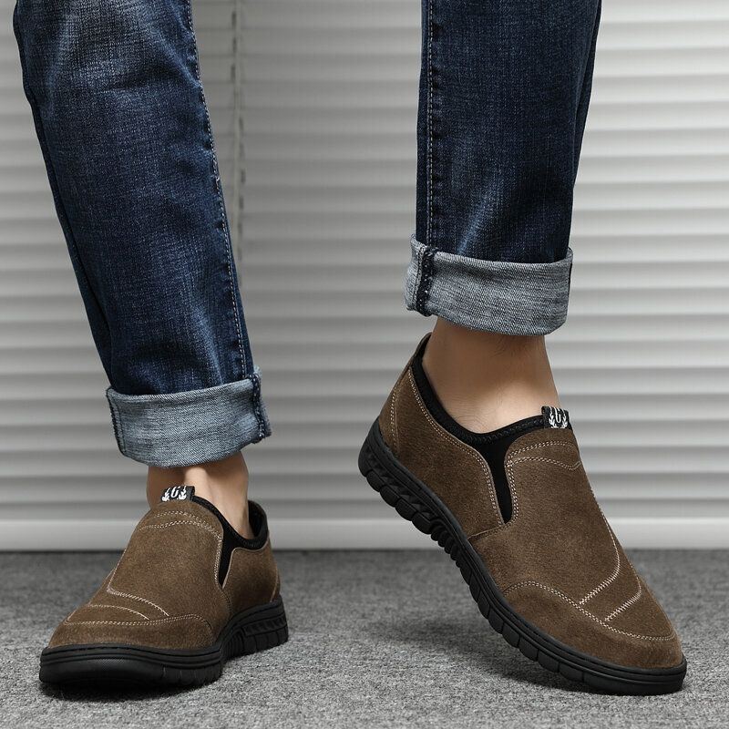 Miesten Mukavat Siannahkaiset Tikkaukset Liukumattomat Pyöreät Toe Lazy Slip-on Loafers Kengät