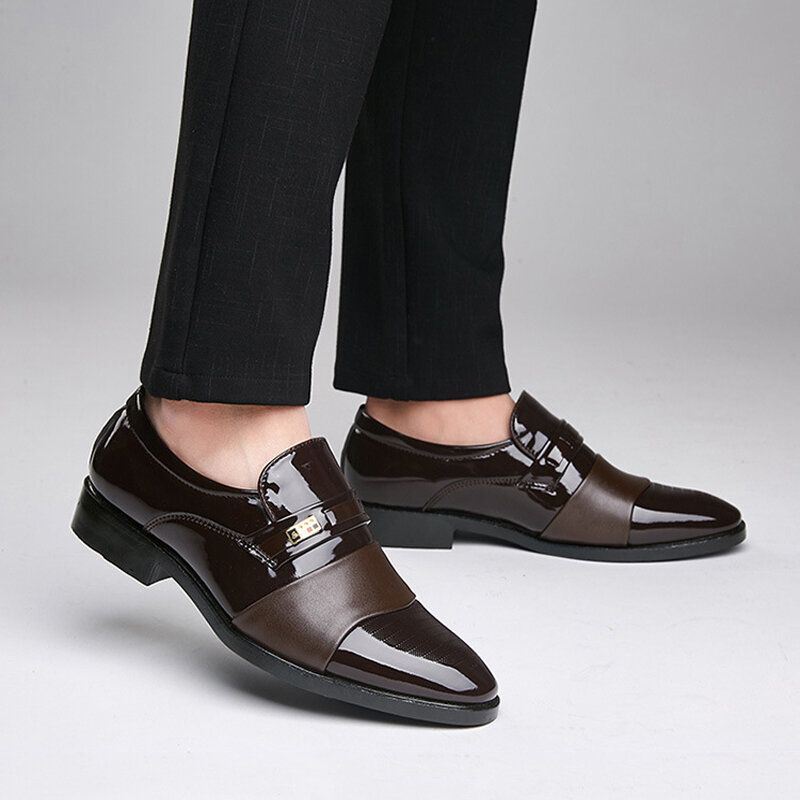Miesten Nahka Mukava Pehmeä Pohja Teräväkärki Slip On Mekko Vapaa-ajan Liikekengät