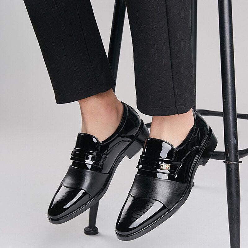 Miesten Nahka Mukava Pehmeä Pohja Teräväkärki Slip On Mekko Vapaa-ajan Liikekengät